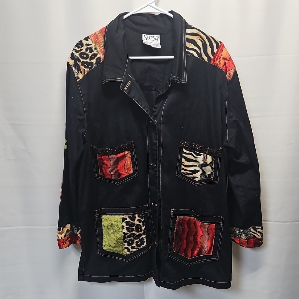 Surya Women's Black Jacket with Animal Print Accents